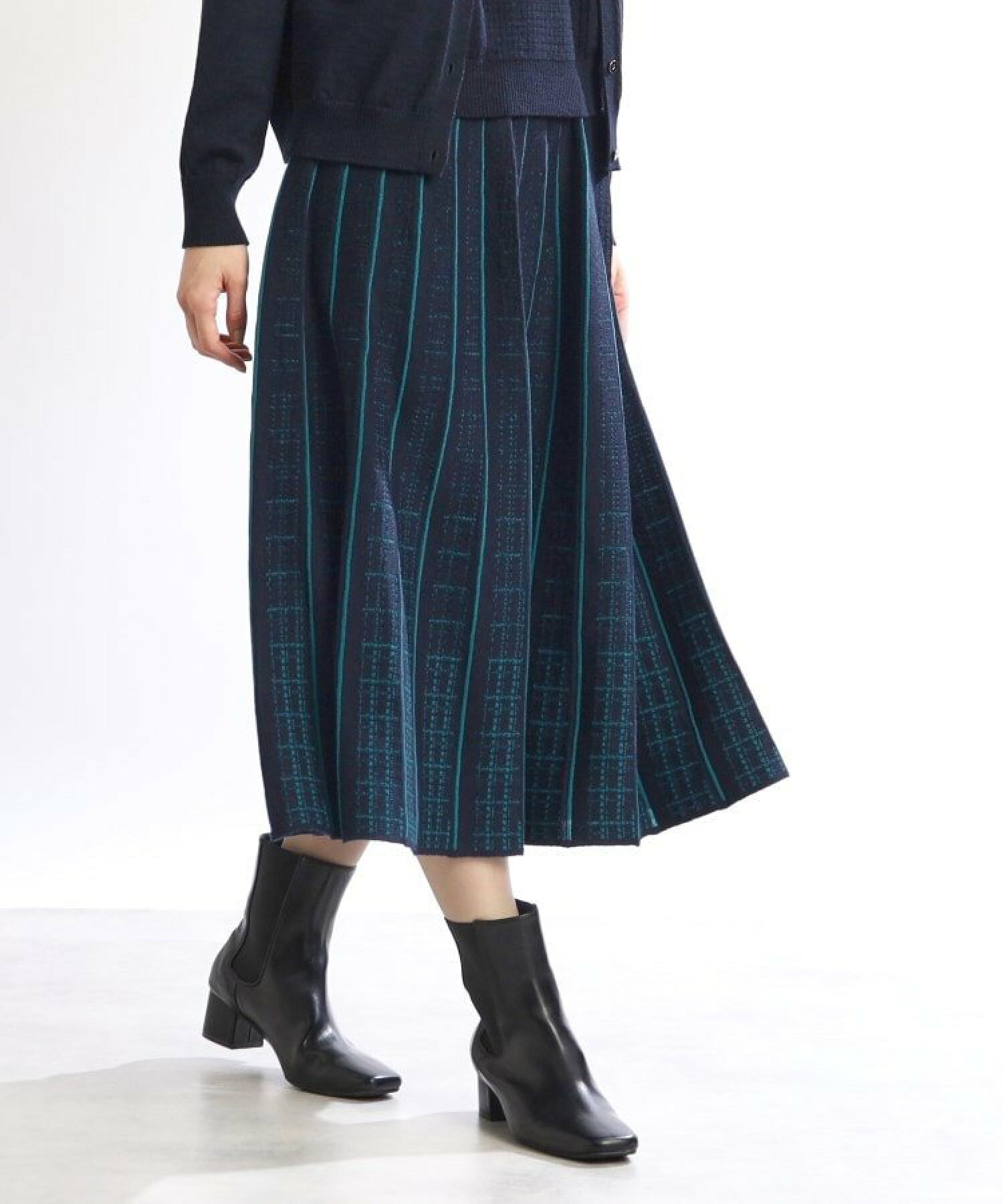 【着映えスカート/WEB限定カラーあり/洗える】ジャカード編みプリーツ風スカート